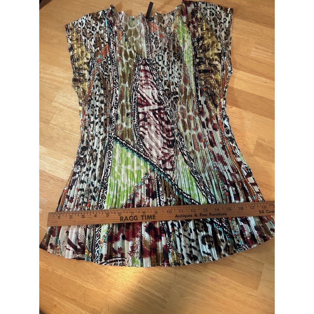 Milano XL Pleated Mixed Print Stretch Tunic Blouse Top Multicolor Womens - Picture 8 of 12